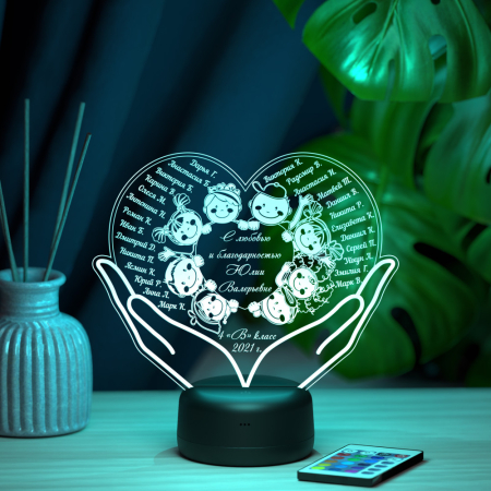 3D светильник  Светильник "Сердце в ладонях с детьми"