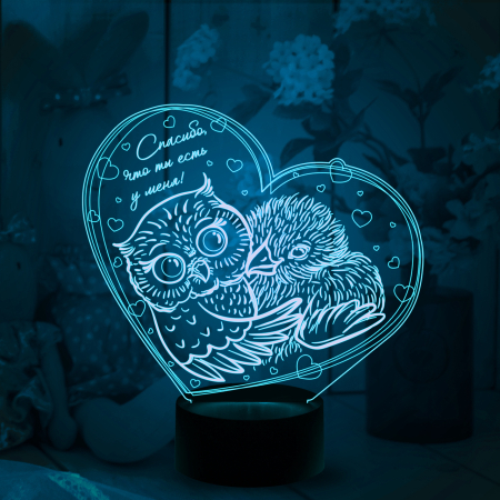 3D светильник  Светильник "Сова с совенком (Спасибо что ты есть у меня)"