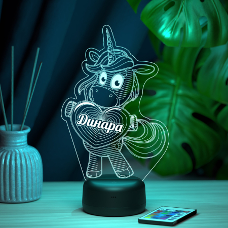 3D светильник  Светильник "Единорог с именем Динара"