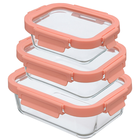 Набор из 3 прямоугольных контейнеров для еды розовый