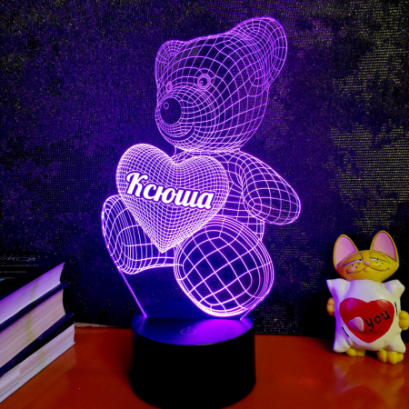 3D светильник  Светильник "Медвежонок и сердечко с именем (на заказ)"